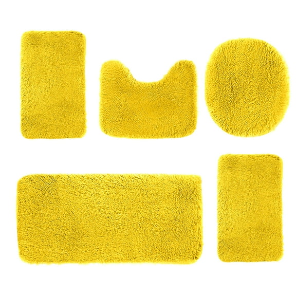 Bathroom Rugs Sets 5 Pieces Bath Mat Set, Plush Bath Rugs for Bathroom, Soft Cozy Shaggy Durable Thick Chenille Bathroom Mats, Non-Slip Plush Bath Carpet for Bathroom Floor, Tub, and Shower