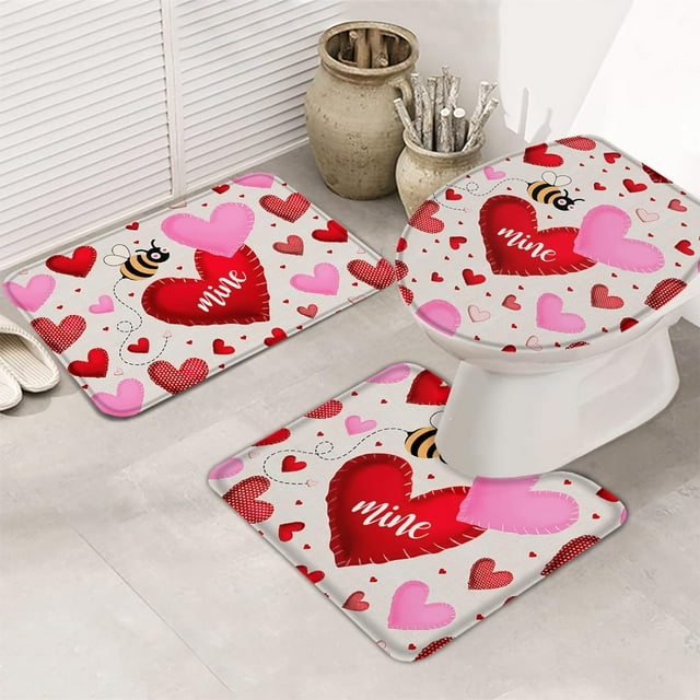 Bathroom Rugs Sets Piece with Toilet Cover U Shaped Toilet Rug