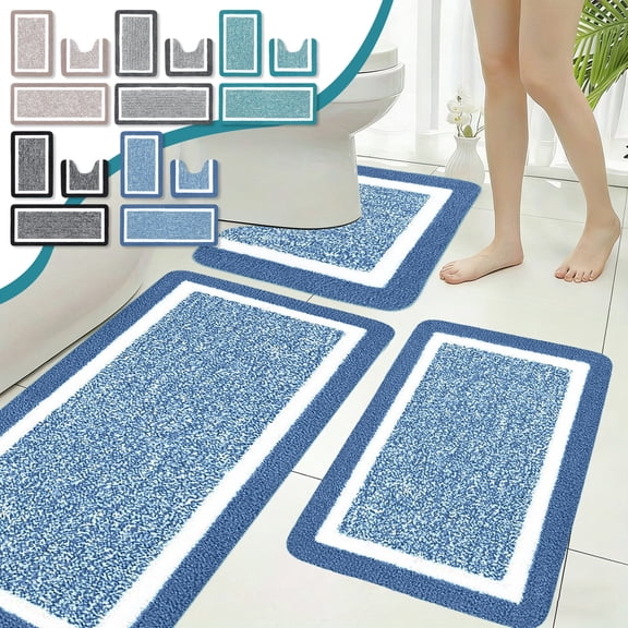 Bathroom Rugs Sets Plush Microfiber Shower Rug and Toilet Mat Non Slip Absorbent and Washable for Easy Cleaning Bathroom Floor Mats for Master Bath and Guest Bathroom