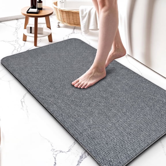 Bathroom Rugs Sets, Thin Bath Mat & U-Shaped Contour Toilet Rug Absorbent Quick Dry, Machine Washable, Non Slip Low Pile Bath Mats for Bathroom/Tub/Sink/Shower