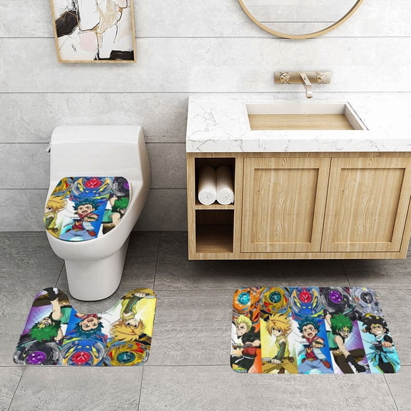 Bathroom Rugs Sets for Beyblade Burst 3 Piece Quick Dry & Non-Slip Bath Mat Set Toilet Lid Cover Floor Mat
