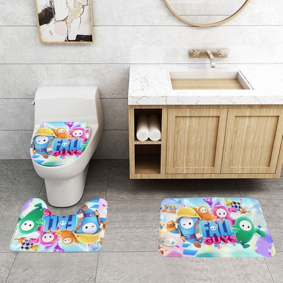 Bathroom Rugs Sets for Fall Guys 3 Piece Non-Slip & Quick Dry Bath Mat Set Floor Mat Toilet Lid Cover