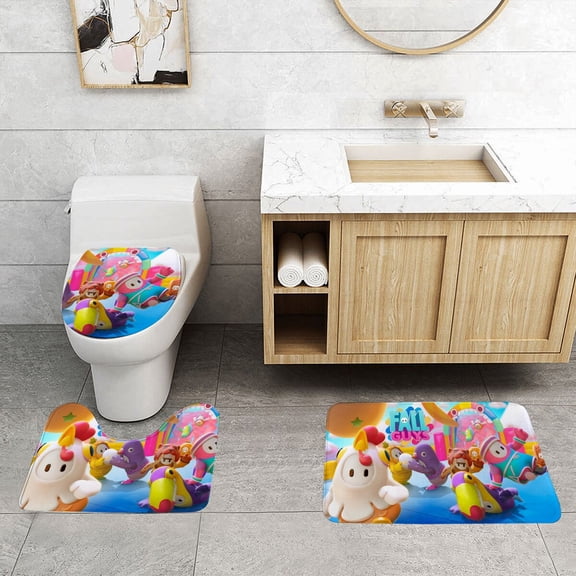 Bathroom Rugs Sets for Fall Guys 3 Piece with Toilet Lid Cover Non Slip Washable Bath Mats