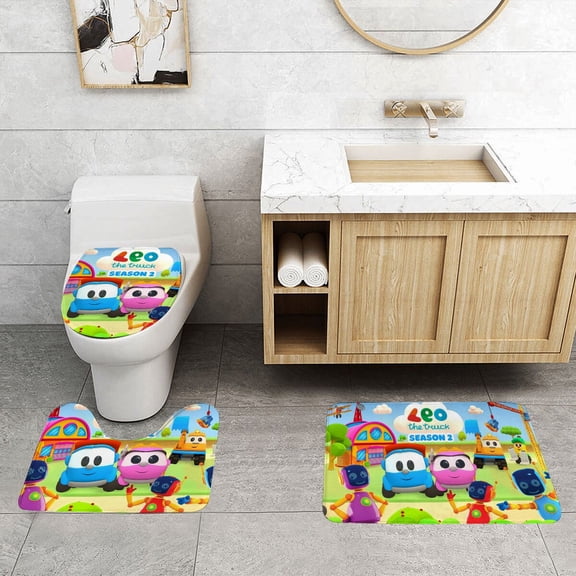 Bathroom Rugs Sets for Leo The Truck 3 Piece Quick Dry & Non-Slip Bath Mat Set Toilet Lid Cover Floor Mat