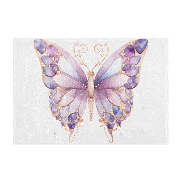 Bathroom Rugs Shaggy Toilet Base Mat 16x24 Square Shape Soft Contour Rug Absorbent Non Slip Butterfly with Purple
