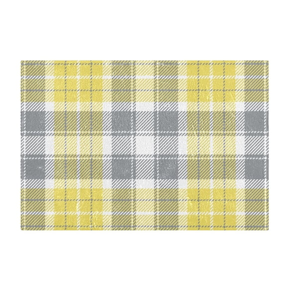 Bathroom Rugs Shaggy Toilet Base Mat 16x24 Square Shape Soft Contour Rug Absorbent Non Slip Plaid with Yellow and Grey