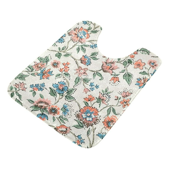 Bathroom Rugs Shaggy Toilet Base Mat 20x24 U Shape Soft Contour Rug Absorbent Non Slip Flowers Floral Blue