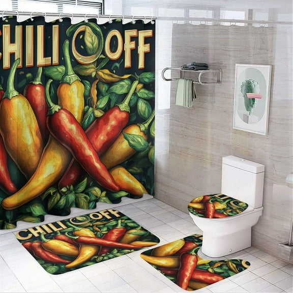 Bathroom Rugs and Shower Curtain Sets, Christmas Pattern Printed on Bath Sets for Bathroom Accessories, Ideal for Bathroom Apartment RV College Dorm, 72 x 72 inches