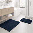 thumbnail image 1 of PrimeBeau Chenille Shaggy Rug Collection Striped Houses Microfiber Polyester Bath Rugs, 20" x 32" plus 17" x 24", Machine Washable, 2 Count, Navy Color, 1 of 8