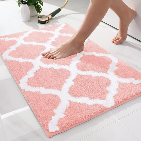 Bathroom Rugs, Soft and Absorbent Bath Rugs, Non-Slip Shaggy Shower Carpet, Machine Wash Dry, Bath Mats for Bathroom Floor, Tub and Shower, 24x16, Pink