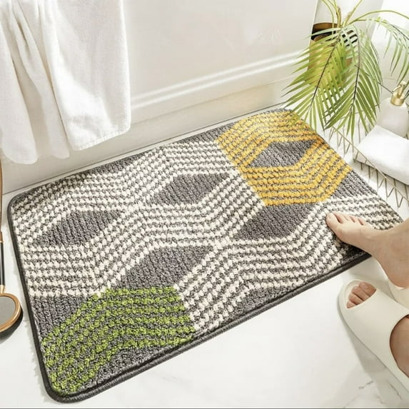 Bathroom Rugs, Soft Absorbent Microfiber Bath Mat, Non-Slip Shaped Toilet Rug Quick Dry Machine Washable
