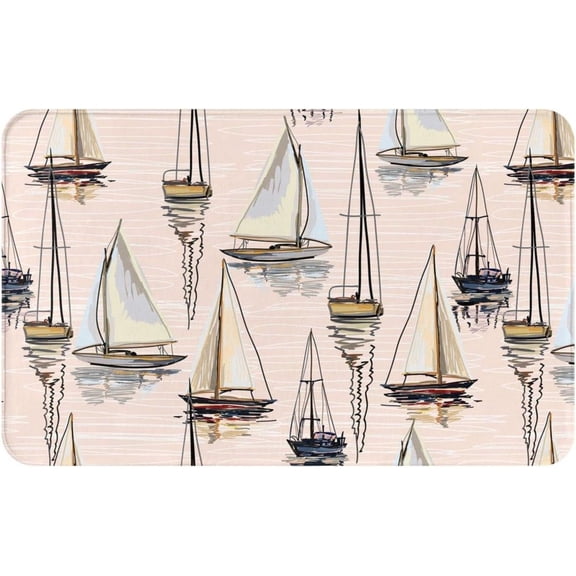 Bathroom Rugs Summer Beach Sailboat Bath Mat Soft Non-Slip Rugs for Indoor Outdoor Kitchen, Personalized Absorbent Doormat for Home Decor 20X31.5Inch