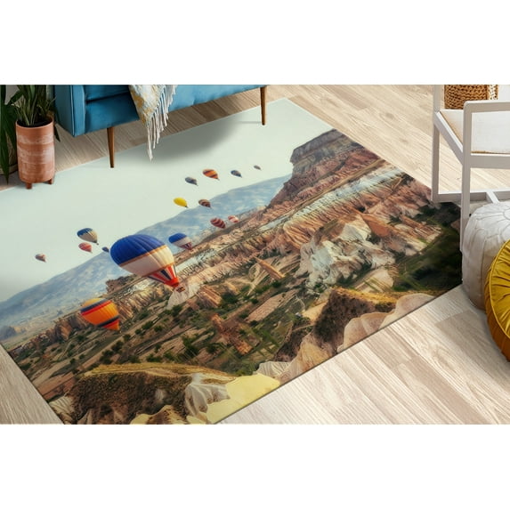 Bathroom Rugs, Travel Rug, Cappadocia Rug, Air Balloon Landscape in Cappadocia Rugs, Air Balloon Landscape Rug, View Rugs, Hallway Rugs, 3.3'x9.2' - 100x280 cm
