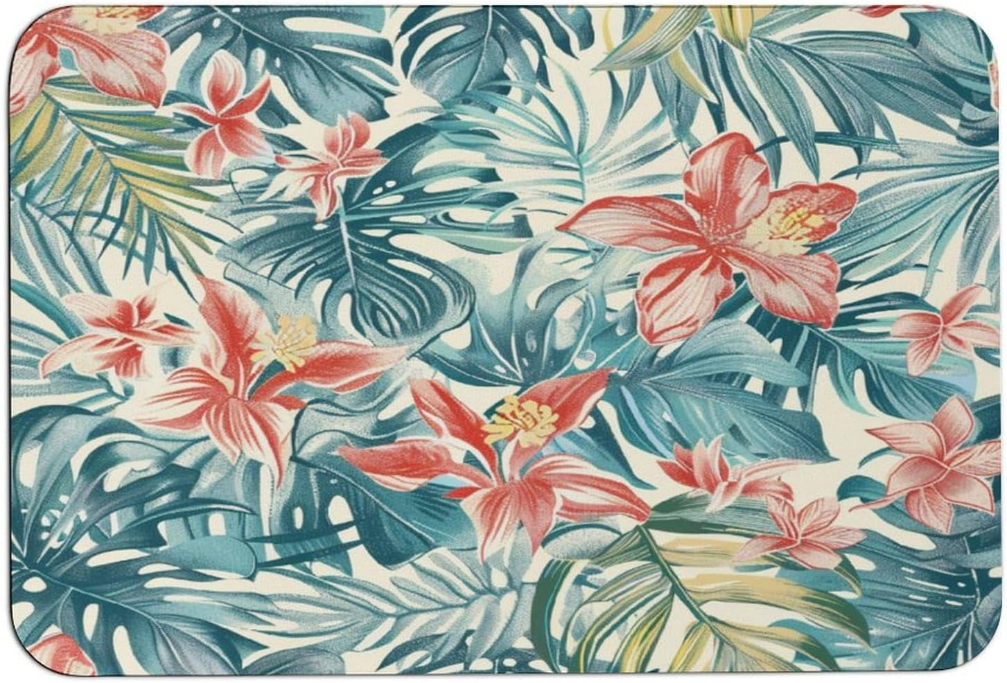 Bathroom Rugs Tropical Leaves and Flowers Shower Rug Tropical Leaves ...