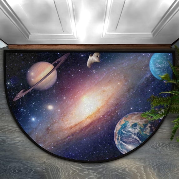 Bathroom Rugs Universe Galaxy Outer Space Half Round Door Mat Indoor Entrance Mat, Absorbent Doormats Area Rugs Non-Slip Semi Circle Floor Mats for Home Kitchen 18x30 in