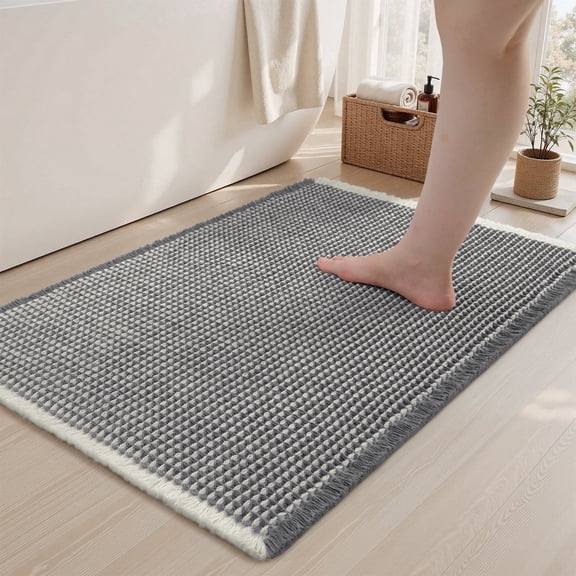 VUNATE Waffle Bathroom Rugs Ultra-Soft Non-Slip Bath Mat Super Absorbent Quick Dry Bath Rugs for Bathroom Floor Machine Washable Bathroom Mats with Boho Bathroom Decor 18"x30" Dark Gray and White