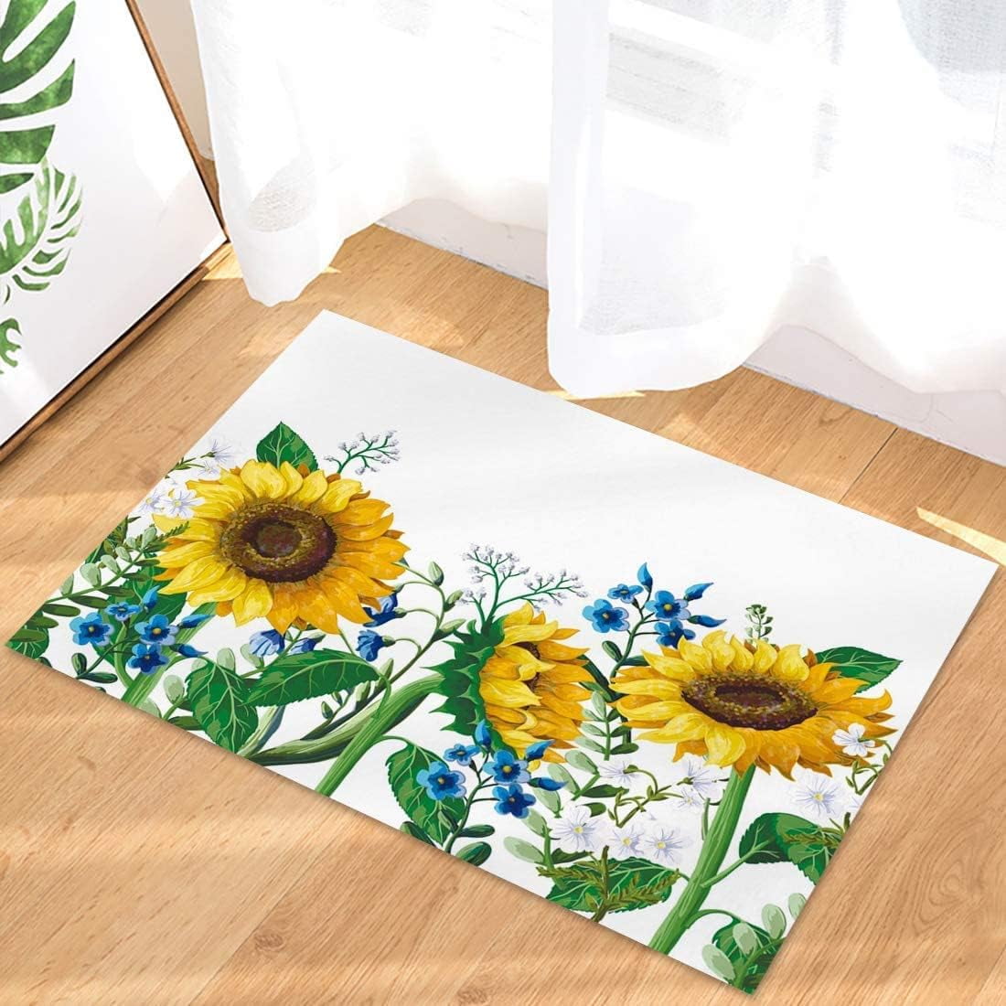 Bathroom Rugs Watercolour Blooming Sunflowers Flowers and Plants ...