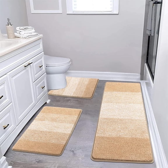 Bathroom Rugs, Yamaziot Bath Mat Set of 3, Absorbent Microfiber Non Slip Shaggy Ultra Soft Bathroom Runner with U Shaped Contour Toilet Mat for Tub Front, Shower Inside Floor