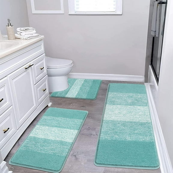 Bathroom Rugs, Yamaziot Bath Mat Set of 3, Absorbent Microfiber Non-Slip Shaggy Ultra Soft Bathroom Runner with U Shaped Contour Toilet Mat for Tub Front, Shower Inside Floor