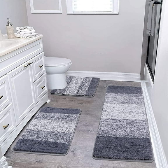 Bathroom Rugs, Yamaziot Bath Mat Set of 3, Absorbent Microfiber Bath Doormat, Non-Slip Shaggy Ultra Soft Bathroom Runner with U Shaped Contour Toilet Mat for Tub Front, Shower Inside Floor