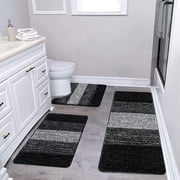 Bathroom Rugs, Yamaziot Bath Mat Set of 3, Absorbent Microfiber Bath Rug, Non-Slip Shaggy Ultra Soft Bathroom Mat with U