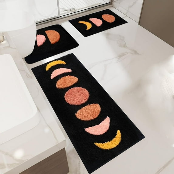 Bathroom Rugs, Yamaziot Bath Mat Set 3, Absorbent Microfiber Bath Rug, Non-Slip Shaggy Ultra Soft Bathroom Runner, U Shaped Contour Toilet Mat for Tub Front, Shower Floor, Door Front Inside