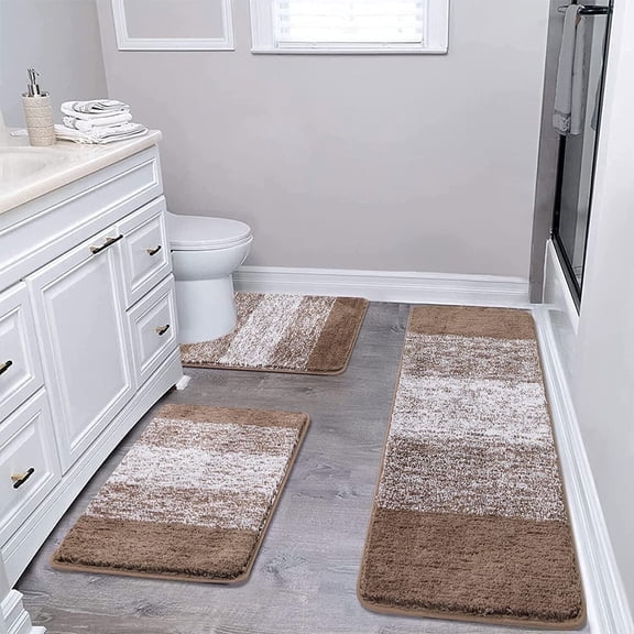 Bathroom Rugs, Yamaziot Bath Mat Set 3, Absorbent Microfiber Bath Rug, Non-Slip Shaggy Ultra Soft Bathroom Runner with U Shaped Contour Toilet Mat for Tub Front, Shower Floor, Door Front Inside