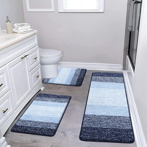 Bathroom Rugs, Yamaziot Bath Mat Set of 3, Absorbent Microfiber Non Slip Shaggy Ultra Soft Bathroom Runner with U Shaped Contour Toilet Mat for Tub Front, Shower Inside Floor