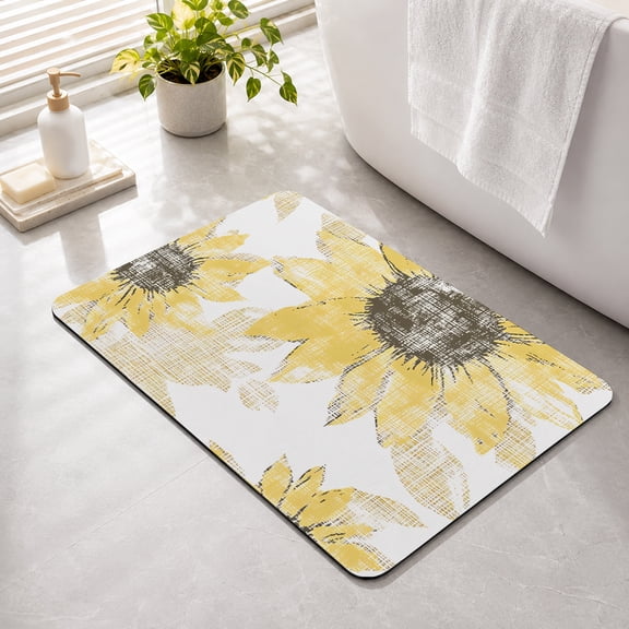 Bathroom Rugs Yellow Sunflower Bath Mat Absorbent Quick Dry Bathroom Floor Mat Non Slip Rubber Flower Field Bath Mats for Bathroom Bathtub Shower Sink Home Decor 16" x 24"