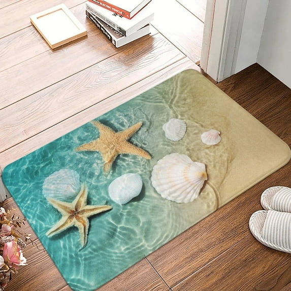 Bathroom Rugs and Mats, Beach Seashell Bath Mat, Ocean Coastal Mats Front Kitchen Rug, Carpet For Kitchen Hall Inside Outdoor 16 X 24 Inch