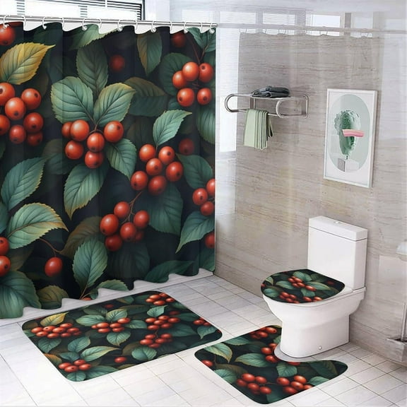 Bathroom Rugs4 Piece with Shower Curtain sets Autumn Leaf Pattern Printed on Bathroom Decor Sets with Shower Curtains and Rugs, Designed for Farmhouse Boho Contemporary Bathrooms, 72 x 72 inches