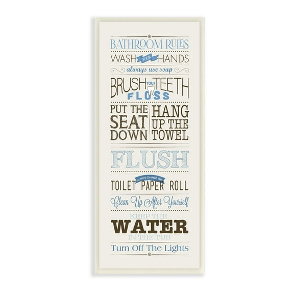 Bathroom Rules Blue And Black Print Bathroom Wall Plaque