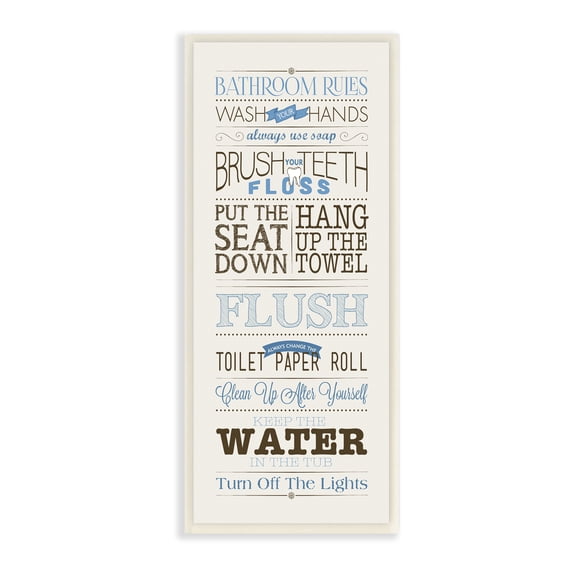 Bathroom Rules Blue And Black Print Bathroom Wall Plaque