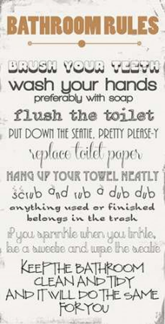 Bathroom Rules Canvas Art - Anna Quach (12 x 18)