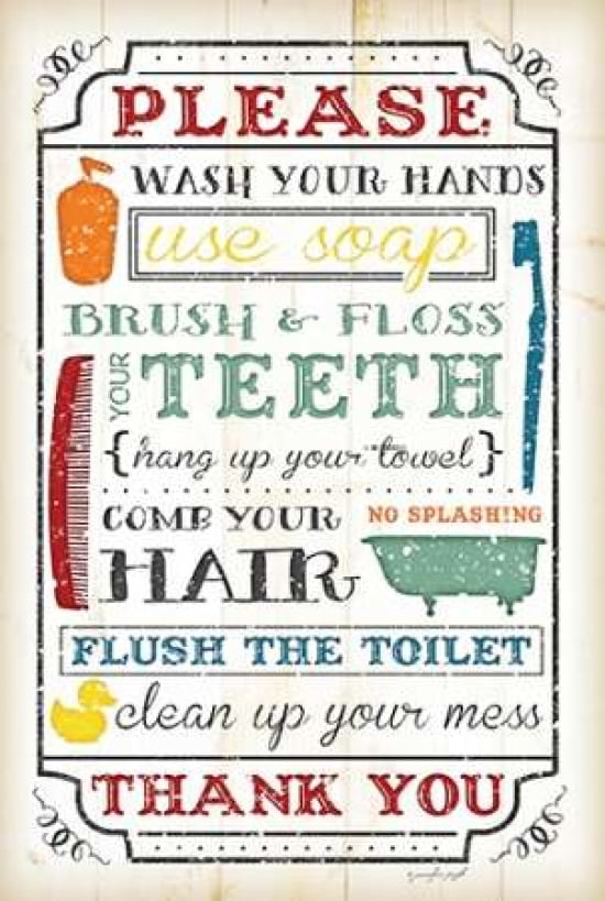 Bathroom Rules Canvas Art - Jennifer Pugh (12 x 18)