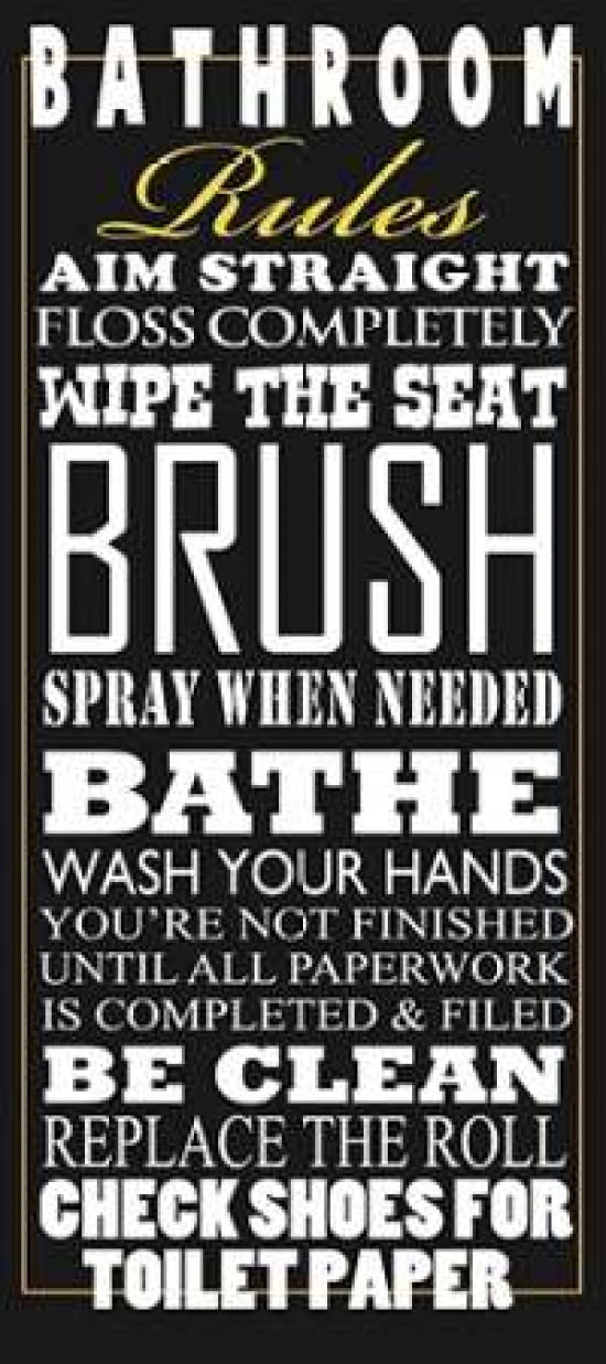 Bathroom Rules Canvas Art - Jim Baldwin (10 x 20)