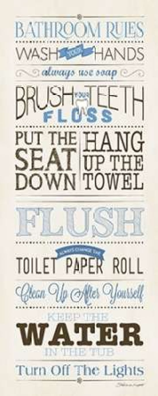 Bathroom Rules Canvas Art - Stephanie Marrott (10 x 20)