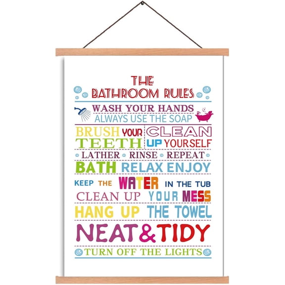 The Bathroom Rules Cotton Linen Hanging Painting Motivational Saying Art Print Inspirational Word Poster Perfect Print For Bathroom Bedroom Living Room Home Office Decoration44x28cm colorful
