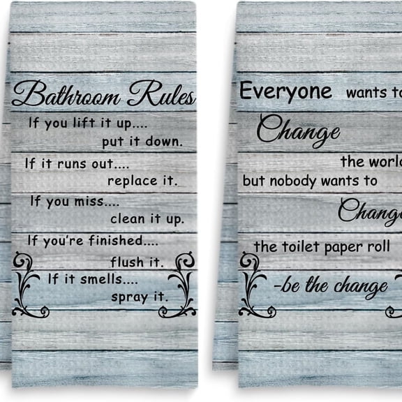 Bathroom Rules Decorative Hand Towels Set of 2, Rustic Farmhouse Hand Towels for Bathroom Decor, 16x24 Inch(Classic Style)
