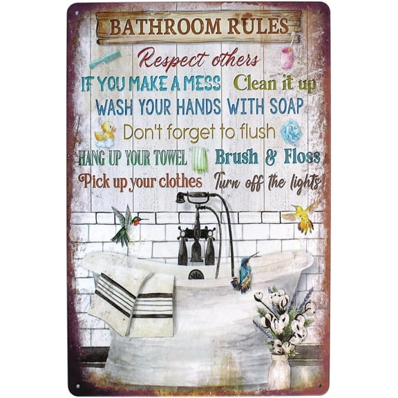 Bathroom Rules Don't Forget To Flush Metal Tin Sign Wall Home Decor Art Plaque Retro Vintage