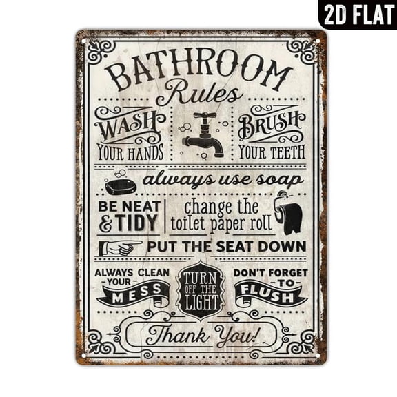 Bathroom Rules Metal Sign 8x12 Inch Vintage Wall Decor for Home Bathroom, Rustic Tin Sign with Funny Bathroom Rules, Wash Your Hands, Brush Your Teeth, Change Toilet Paper Roll, Farmhouse Bathroom De