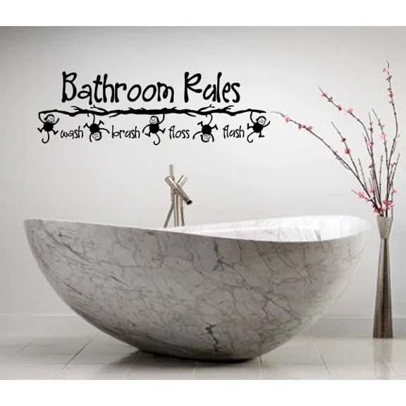 Bathroom Rules Monkey Vinyl Wall Decal Lettering Bath Words Wall Art Sticker