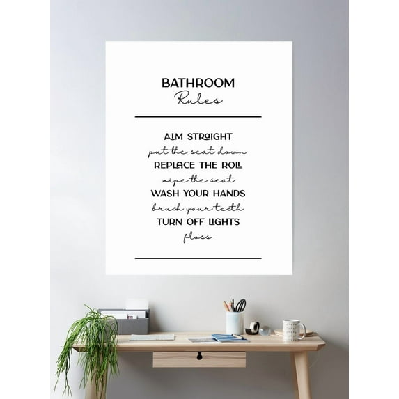 Bathroom Rules Poster Wall Art, Modern Wall Decor For Living Room Bedroom, 8x12 UNFRAMED