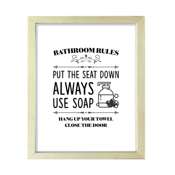 Bathroom Rules Put The Seat Down, 11 x 14 Wooden FRAMED Print Wall Art