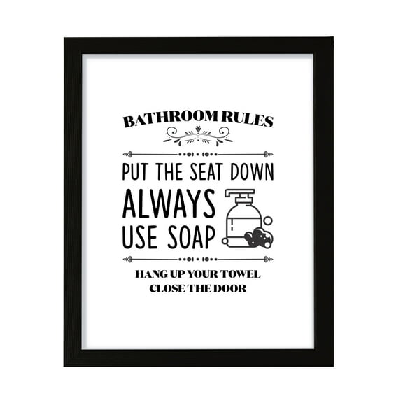 Bathroom Rules Put The Seat Down, 5 x 7 Black FRAMED Print Wall Art