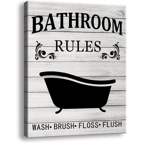 Bathroom Rules Sign Bathroom Wall Art Vintage Canvas Prints Bath Signs Wall Art Decor Rustic Laundry Room Decor For Bathroom Apartment Black and White Bathroom Art Size11.5 x 15 inch