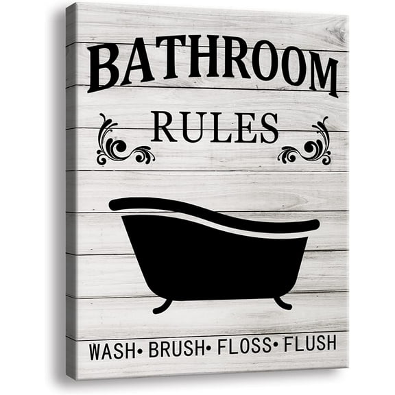 Bathroom Rules Sign Bathroom Wall Art Vintage Canvas Prints Bath Signs Wall Art Decor Rustic Laundry Room Decor For Bathroom Apartment Black and White Bathroom Art Size11.5 x 15 inch