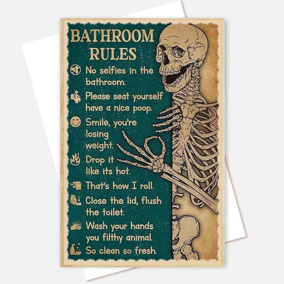 Bathroom Rules Skeleton Vertical Poster Skeleton Poster Home Decor Office Wall Art