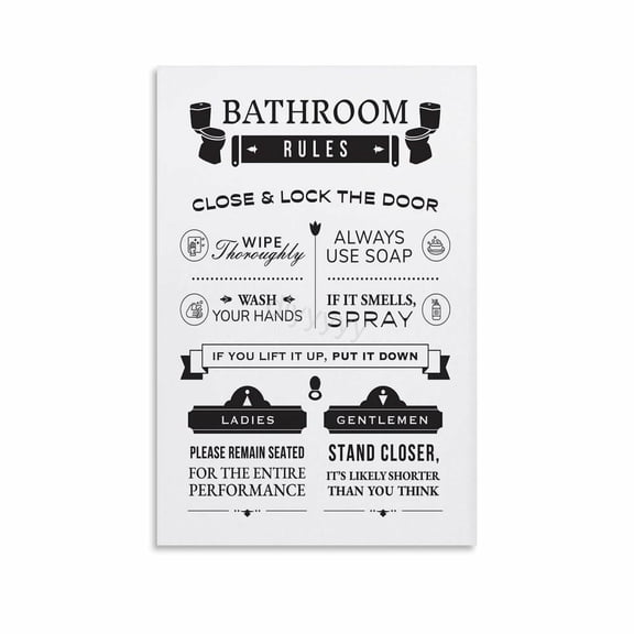 Bathroom Rules, Toilet Etiquette Poster (8) Canvas Painting Wall Art Poster for Bedroom Living Room Decor