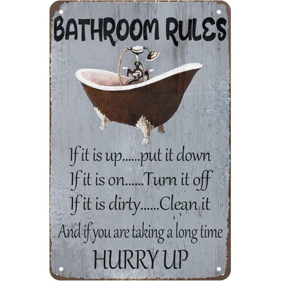 Bathroom Rules - Tub Bath Towel Funny Decor Dry Wiped Quote Bathroom Rules Rustic Retro Vintage Look Wall Tin Sign 12x8inch